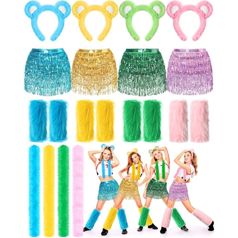 Bear Costume Kit for Group Pastel Ears Sequin Skirt Faux Fur Cosplay Party